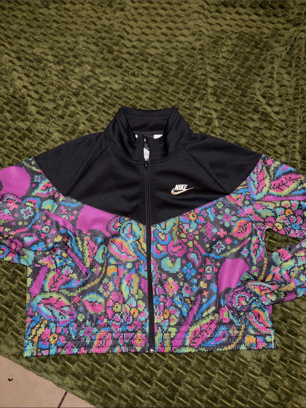Nike Black & Purple Multi-Color Floral Zip-Up Track Jacket Size Large